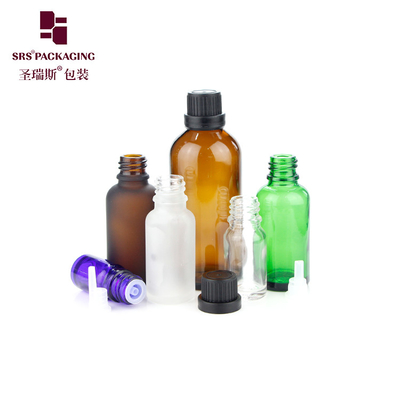 ขวดแก้ว 5ml 10ml 15ml 20ml 30ml 50ml 100ml ขวดแก้วว่างสีเขียว สีฟ้า แอมเบิร์ก กระป๋องแก้วใส พร้อมกระป๋องป้องกันเด็ก CRC Cap