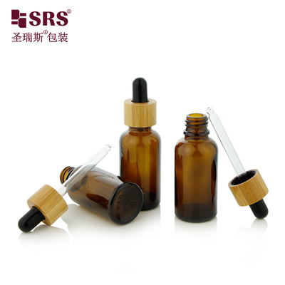 1 oz เงินเปล่า Amber โคสเมติกน้ํามันอาธิษฐ์ไม้ยาง Shoulder กระป๋องหยดแก้ว 30ml