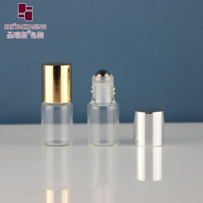BLP-2ML ไม่มีการรั่วไหลมินิน่ารักขวดแก้วสีเหลืองอำพันใสที่ว่างเปล่าพร้อมลูกเหล็กสำหรับน้ำหอมน้ำมันหอมระเหย