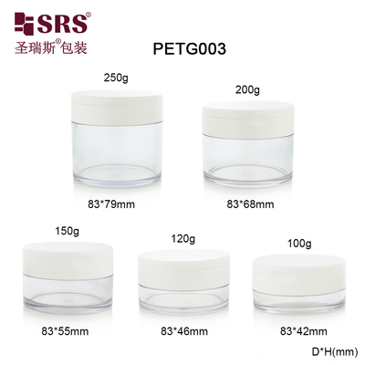 PETG003 100g 120g 150g 200g 250g กระป๋องกระป๋องพลาสติก PETG ใส สําหรับครีมหน้า