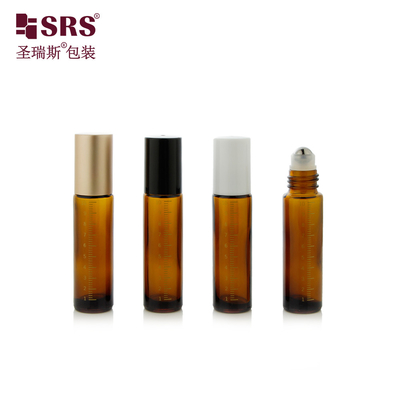 คุณภาพสูง Mold Glass Roller Ball Roll On Bottle Luxury 100% ไม่มีการรั่วลอยน้ํามันอิเซนเซียล แพ็คเกจว่างด้วยทองสดใส เงินโลหะอะลูมิเนียมหมวกหรือ PP ปลาสติกหมวกสีที่กําหนดเอง