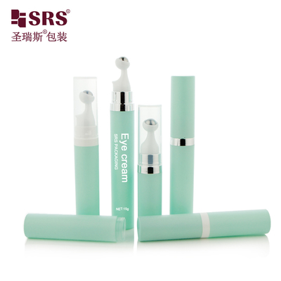 A0035 7.5ml 10ml 15ml รอบ แบบพิมพ์แบบไม่มีอากาศ พลาสติก PP PCR เซรั่มตา โรลเลอร์นวด กระป๋องลูกเหล็ก