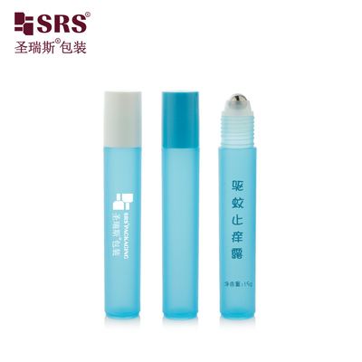 RPP-15ML กระป๋องน้ําเหลวแบบครึ่งโปร่ง Baby Blue Frosted Plastic Roller Applicator กระป๋องป้องกันการขี้ข่วน