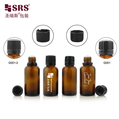 G001-2 กระป๋องแก้วหมึกหมึก Amber พร้อมปลายสกรูที่ป้องกันการปลอมแปลง ปั๊กพลาสติกสําหรับบรรจุบรรจุน้ํามันจําเป็น