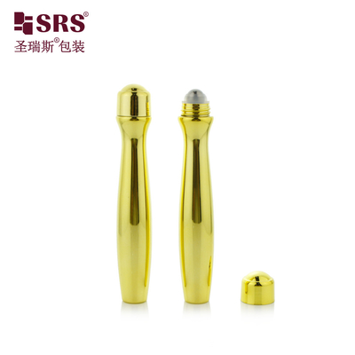 SRS8447-15ML โลหะสว่างทองเปล่า PETG พลาสติกม้วนบนขวด สําหรับตาเจล รูปทรงกระโปรง