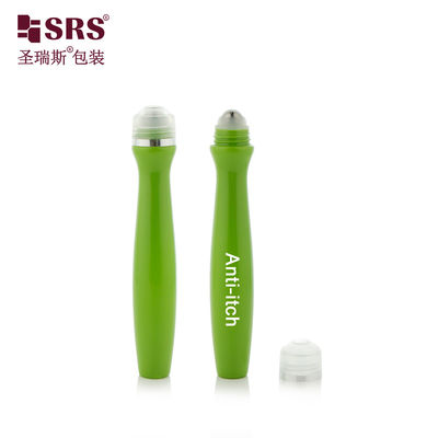 SRS8447-15ML สีเขียวสว่าง สีพลาสติกแบบกําหนดเอง Roll On Bottle สําหรับเครื่องสําอาง การนวดเซรั่มตา