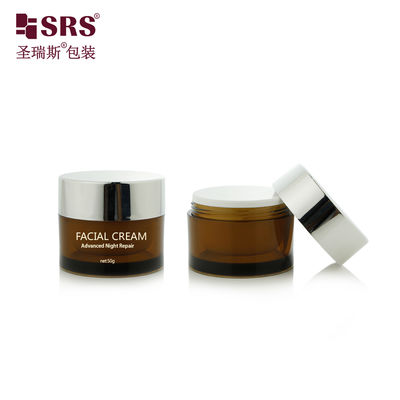 J0210B 30g 50g กระปุกพลาสติกทรงกลมสองชั้นแบบใส ทาสี กำหนดสีเอง สำหรับใส่ครีมบำรุงผิวหน้า