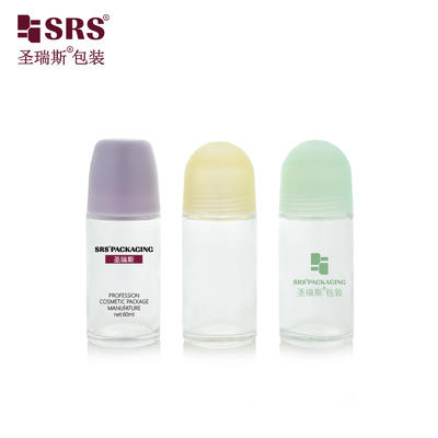 BLPG-C 60ml Wholesale Beauty Clear Glass Roll On Deodotant กระป๋องบรรจุด้วยพลาสติกกลมปิด