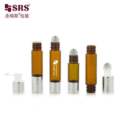 SGP1 ขวดแก้วสีน้ำตาลหรูหราแบบปลายคู่ พร้อมจุกและลูกกลิ้งเหล็กกล้า ป้องกันการรั่วซึม ขายส่ง