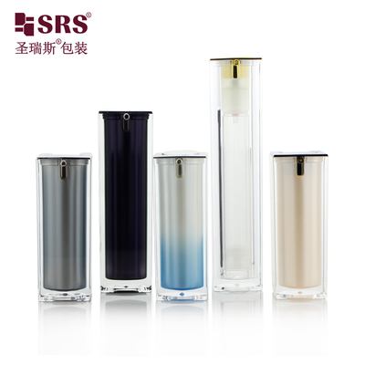 15 มิล 30 มิล 50 มิล Luxury Custom Color Acrylic Empty Airless Pump Flask สี่เหลี่ยม